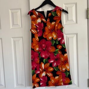 Floral Sleeveless Dress - Black, Orange, Pink